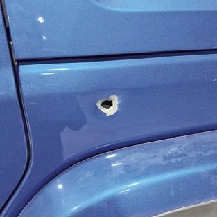 THIS BULLET hole was found on this vehicle on Saturday, Dec. 27, in the Snook area.