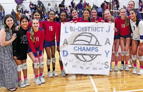 THE LADY JAYS BEAT HOLLAND last Thursday 18-25, 26-24, 25-21, 25-15 in bi-district to advance to the area round. In the area match in Fayetteville on Monday, Snook fell to Schulenburg 12-25, 11-25, 8-25.