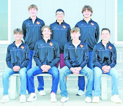 THE 2022 CALDWELL HORNET CROSS country team is, from left, sitting, Spencer Ellis, Daniel Bardin, Travis Cunningham, Rowdy Smith, standing, Colby Maresh, Jack McClosky and Cooper Ellis. Not pictured are Nathan Scott, Will McDonald and Chris Marshall. -- Photo courtesy of Dianne Pursch Photography