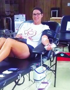 JANEANNEGIESEISPICTURED donating blood at the Red Cross Blood Drive at the VFW last week on her birthday, July 17.