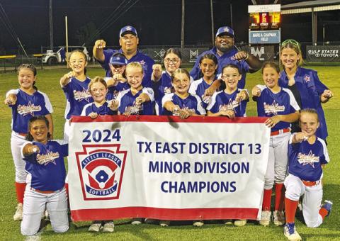 THE BURLESON COUNTY LITTLE LEAGUE MINOR Softball Team won the Texas East District 13 title last week in Sealy and qualified for Sectionals, beginning July 5 in Elgin. The team includes Avery Balboa, Bailey Barnes, Paisley Brack, Makayla Collins, Jesenia Herrera, Macee Lewis, Karlee Praesel, Zoey Gausin, Braely Polasek, Carly Sheppard, Olivia Zamora and Caegan Kouatli. The team is coached by Adrian Sheppard, Haley Balboa and Flo Ortega.