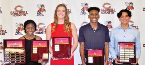 CALDWELL’S MOST VALUABLE Players included, from left, Daisha Denson, girls cross country, Elizabeth See, volleyball, Dontavien Johnson, football, and Adolpho Gaucin, cross country.
