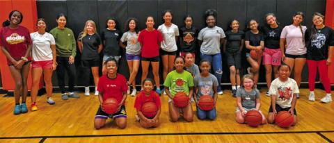 SEVERAL CURRENT AND FUTURE Lady Yeguas had fun at last week’s basketball portion of the Lady Yegua Sports Camp.