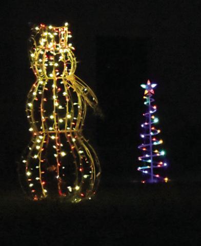 CHRISTMAS DECORATIONS like these are displayed each night on the Burleson County Courthouse lawn during the holiday season.