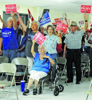 TRUMP SUPPORTERS showed their enthusiasm for former President Trump during a MAGA/Trump rally last week in Caldwell. Tribune photo by Denise Squier