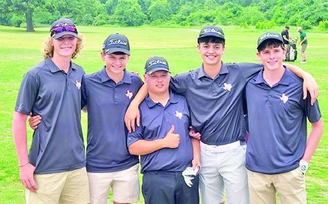 CHS BOYS GOLF team members include, from left, Harrison Novak, Cobey McCuller, Sam Waldrip, Grant McManus and Nathan Scott.