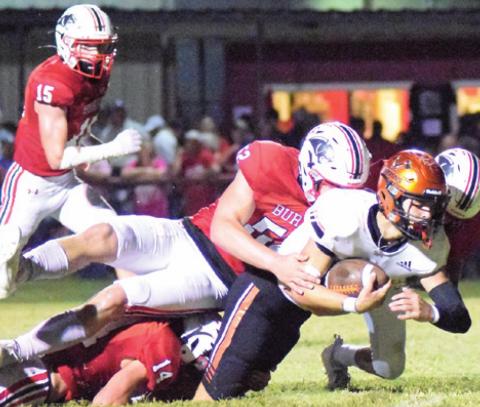 SOMERVILLE YEGUA QUARTERBACK Johnny Legg dives for extra yards near the Burton goal line during the Yeguas’ loss to the Panthers last Friday. -- Tribune photo by Denise Squier