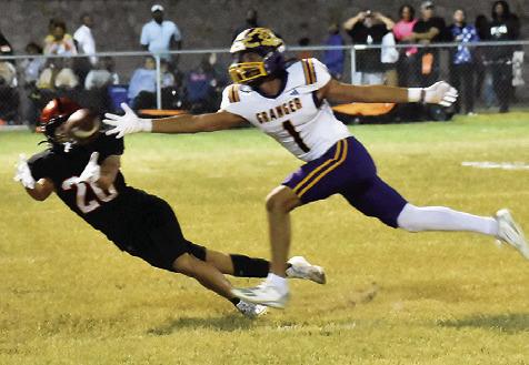 JAYDEN YOUNG OF Somerville makes this diving catch near the sideline against Granger. The Yeguas won 32-15. Tribune photo by Roy Sanders