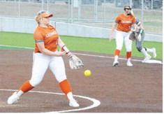CALDWELL’S CALLIE FLETCHER pitches during the Lady Hornets’ game against Lexington last Thursday during the annual Caldwell SWARM Tournament at Lady Hornet Field. -- Tribune photo by Denise Squier