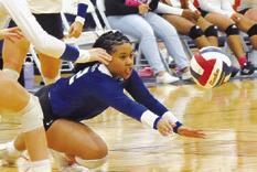 SNOOK’S ALANA Stringfellow dives for the ball during the Lady Jays’ play-in match against Somerville last Friday in Caldwell.