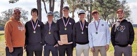 CALDWELL BOYS GOLF team members include Grant McManus, Kaden Schluens, Harrison Novak, Cobey McCuller, Nathan Scott and coaches Marcus Escalante and Jacob Schaefer.