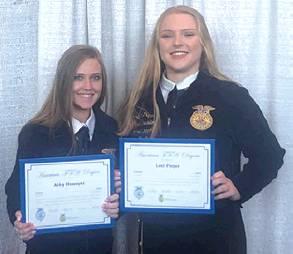 CALDWELL FFA MEMBERS, Abby Homeyer and Lani Pieper, received their American FFA Degrees at this year’s National FFA Convention in Indianapolis, Ind.. This degree is the highest degree given by FFA.