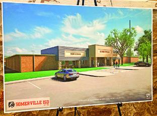 A CONCEPTUAL RENDERING of the new high school entrance if the Somerville ISD bond passes. Tribune photo by Sabine Lazo