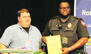 CALDWELL Officer Jerome Plair was named “Peace Officer of the Year” during the Law Enforcement Appreciation Banquet. He is pictured with Police Chief Charles Barnes.