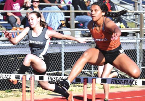CALDWELL HURDLER Alyiah Vela placed third in the 100-meter hurdles at last week’s Happy Skrabanek Relays in Caldwell.