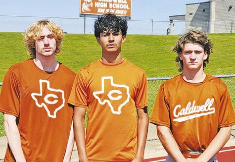 CALDWELL HIGH SCHOOL BOYS regional track and field qualifiers are, from left, Jacob Beck, Jeffry Tobias and Daniel Bardin. Not pictured are Zack Heaton and Daniel Cowan.
