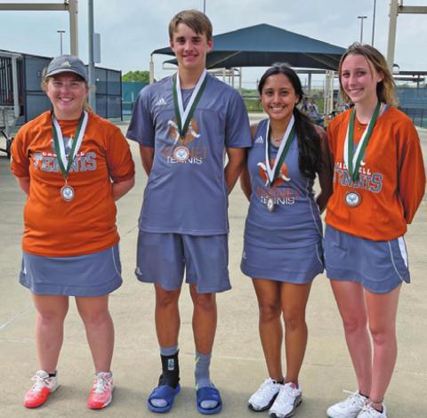 CALDWELL TENNIS doubles’ teams each earned bronze medals at the Franklin Varsity Tennis Tournament last week. Neva Cravens and Waylon Chapman placed third in mixed doubles, and Aletza Torres and Autom Chaplin placed third in girls’ doubles.
