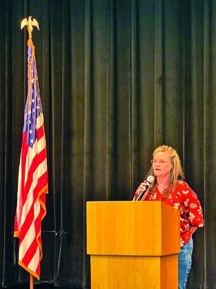 INCUMBENT CANDIDATE FOR county treasurer Stephanie Smith speaks at the Republican candidate meet and greet on Tuesday, Feb. 10. Tribune photo by Sabine Lazo