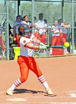 AVERIE HERNANDEZ makes contact with the ball during the Somerville-Snook game last Tuesday afternoon in Somerville. Tribune photo by Denise Squier