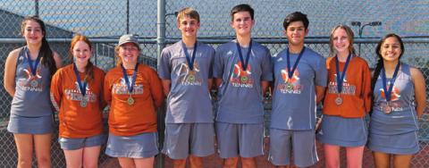 SEVERAL CALDWELL TENNIS players earned medals at the Mustang Invitational Varsity Tennis Tournament last week. Madeline Horan and Hope Savage placed second in girls doubles. Neva Cravens and Waylon Chapman won the mixed doubles title. Connor Hughson and Isaac Salazar won the boys doubles title, and Autom Chaplin and Aletza Torres won the girls doubles consolation title.