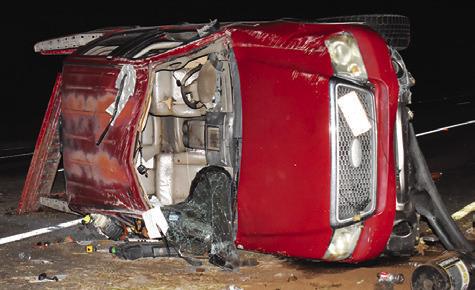 THIS VEHICLE IS overturned at the scene of a Thursday, Nov. 20, accident on State Highway 21 West near F.M. 60.