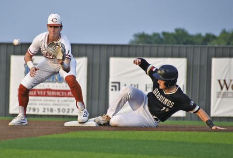 RYAN SEE GETS READY to catch the ball at second base against Giddings. The Hornets won 7-2 to clinch at least a share of the district title. -- Tribune photo by Roy Sanders