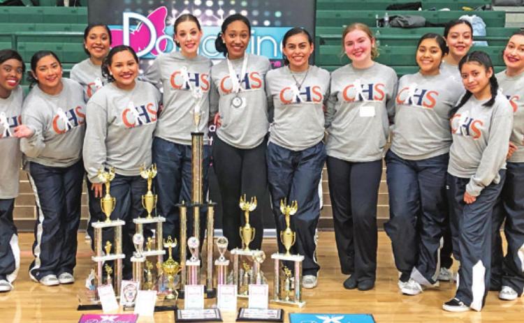 The Caldwell High School Honeybees competed at the Danceline Brazos Valley Regional Competition and won many awards. Pictured from left to right are, Bre’Anna Burns, social officer Laura Retana, Katherin Romero, Itziri Reyes, captain Whitney Hodges, lieutenant Zaria Wilson, Daisy Amaya, Abigail Easterling, Paulina Gaucin, Leslie Aldaco, manager Jennifer Retana and Yisaira Mercado.
