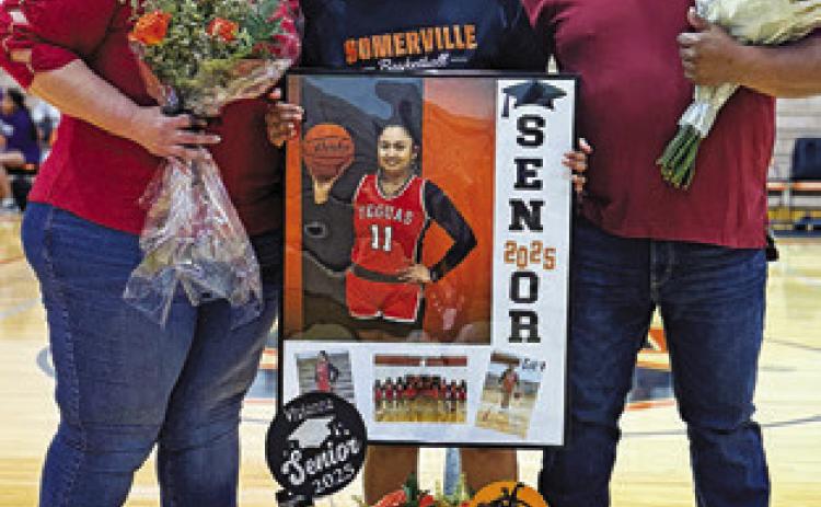 VIVIANNA MUNOZ was honored for Senior Night before the Somerville-Calvert game.