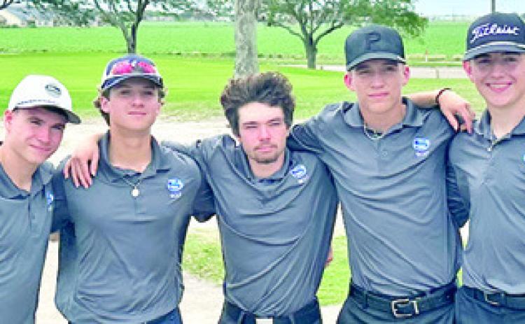 SNOOK HIGH’S GOLF team members include, from left, Lance Lara, Caden Schluens, Cason Pitts, Brett Withem and J. Beaux Hruska.