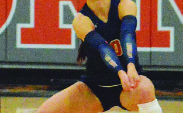 NATALIE EASTEPP lunges to bump the ball during the Lady Hornets’ win over Anderson-Shiro at home on Friday. Tribune photo by Kimberly Hutcheson
