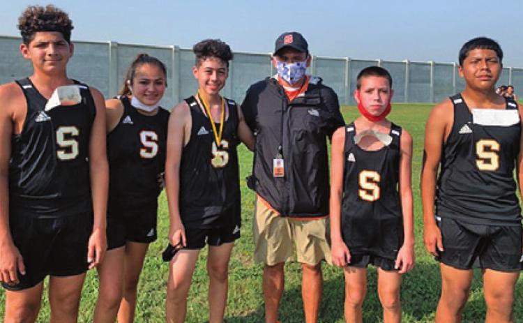 THE SOMERVILLE JUNIOR HIGH cross country team ran well at the Sealy Cross Country Meet last week. The team includes Viviana Munoz, Orlando Ramey, Andres Garcia, Ariel Zamora and Gavin Williams. The team is coached by Billy Ramey.