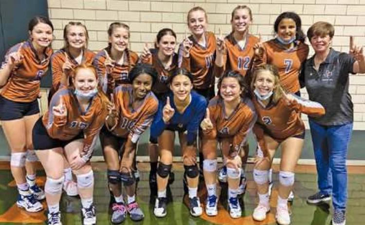 THE CALDWELL LADY HORNET JUNIOR varsity won the JV District 19-3A title with a 9-1 district record. Pictured, from left, back, are Ashlyn Kellum, Kelly Urbanovsky, Anna La Fountain, Jayla Schultz, Jackie Pinkerton, Lexie, Aliyah, Coach Wendy Weiss, front, Hope Savage, Daisha Denson, Andrea Flores, Marina Brinkman and Taylor Butters.