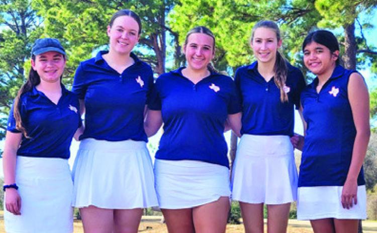 THE CALDWELL LADY Hornets golf team members include, from left, Brandy Gillar, Alison Krueger, Tanzley Johnson, Madilyn Schneider and Patsy Pineda. The Lady Hornets placed second at the tournament.
