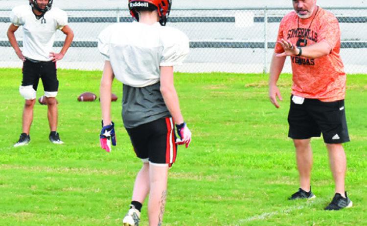 SOMERVILLE HEAD COACH Philip Roberts instructs his players in one of the early August practices. -- Tribune photo by Roy Sanders