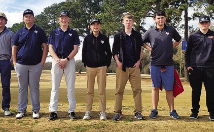 THE CALDWELL HIGH SCHOOL boys golf team includes, from left, Cooper Schluens, Kaden Kritsche, Logan Barnes, Rylan Cross, Conner Schroeder, Kyle Skinner, Jack Gardner, Zane Ginnis and Greg Leseur. The Hornets hosted their tournament on Feb. 2.