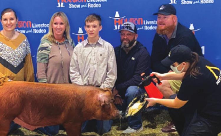 SNOOK FFA MEMBER Brett Withem exhibited the seventh place Duroc Market Barrow at the 2021 Houston Livestock Show &amp; Rodeo.