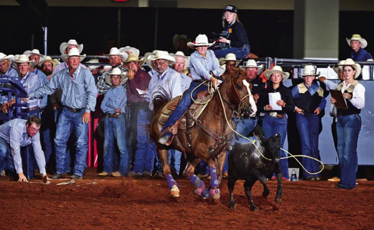 GIULIANA SCARMARDO OF CALDWELL won the 2026 world championship in girls breakaway at the National Junior High Finals Rodeo. Photo courtesy of Ashley Scarmardo