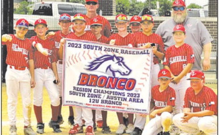 THE DEANVILLE REDS 12U Pony League All-Star Team is, from left, back, Coach Blake Drew, Coach Josh Freeman, middle, Brodie Ford, Evan Hildebrand, Kade Groce, Candon Sanchez, Kolton Willard, Rylan Cross, Blake Elkins, Ajryan Sims, Joceph Rosas, bottom, Parker Smith and Levi Freeman. Not pictured are Coach Nick Rackel and Chase Rackel.