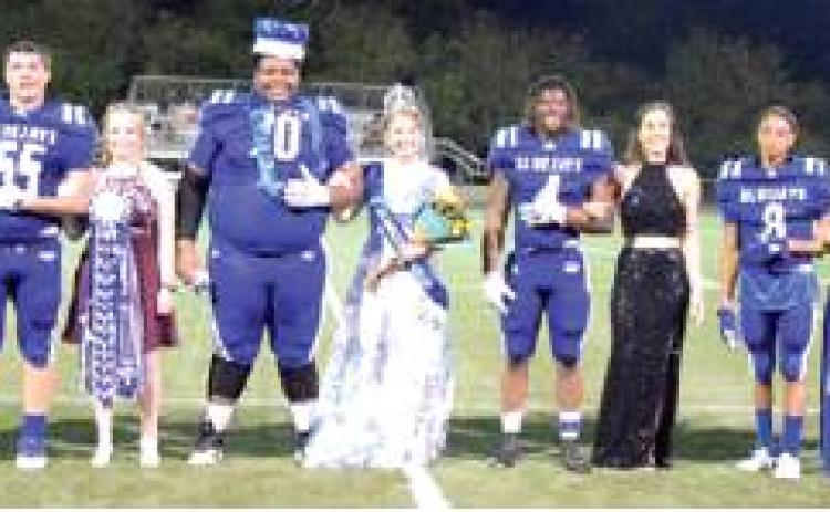 SNOOK HIGH SCHOOL HELD homecoming ceremonies during the Snook-Texas Wind football game. The homecoming court included Shadrick Whitfield, Tatiana Tates, Jason Barker, Leighla Strong, James Young, Kaitlyn Kindt, Qwanterrius Young, Natalie Vacha, Dre’Raud Rogers, Lexus Gutierrez, Garrett Lero and Jalee Baumann. -- Tribune photo by Denise Hornaday