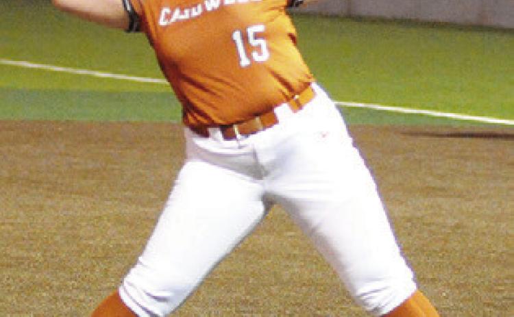 CALLIE FLETCHER earned the win from the circle for Caldwell over Leon last Friday night.