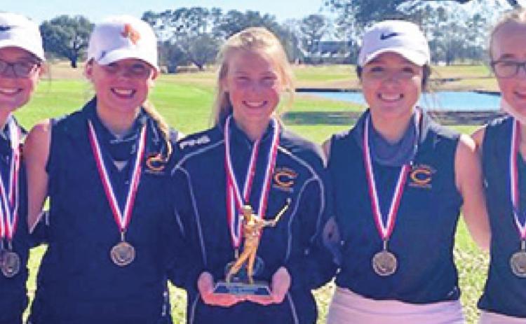 THE LADY HORNETS include, from left, Hannah Blaha, Rachel Novosad, Maegan Schneider, Priscilla Olivarez and Alexis Zalobny.