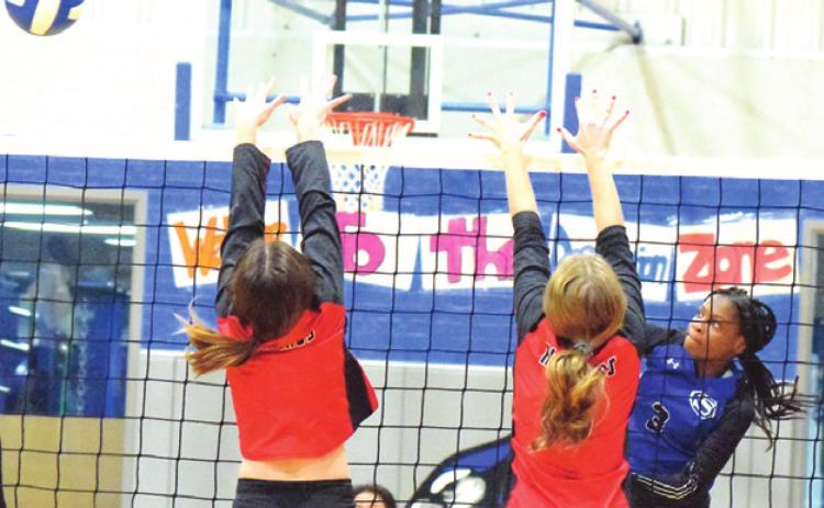 SNOOK’S BRE’ASIA LOUIS had a great night at the net with 11 kills and a block during the Lady Jays’ loss to Richards last Friday night at home. -- Tribune photo by Denise Squier