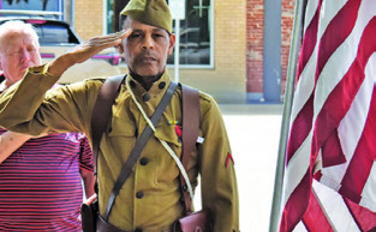 ALLEN MACK of Lexington honors Memorial Day on Monday in Caldwell in this World War I uniform. Mack makes public appearances as part of a living history effort to honor soldiers in past years. Tribune photo by Roy Sanders