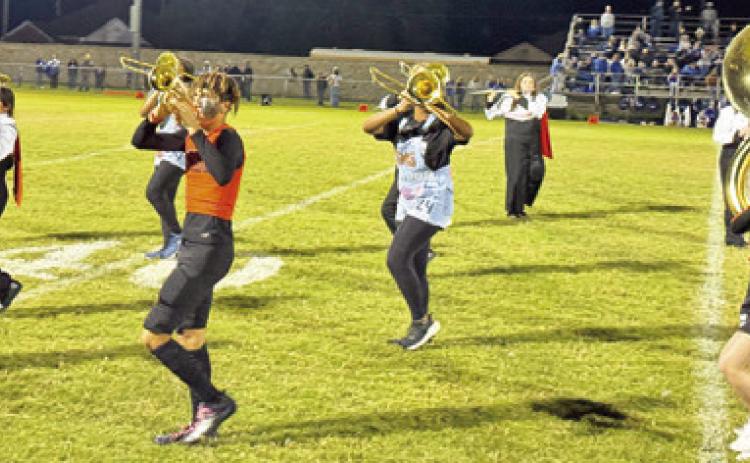 THE SOMERVILLE HIGH School Band performs at halftime of the Somerville-Falls City game last Friday in Somerville.