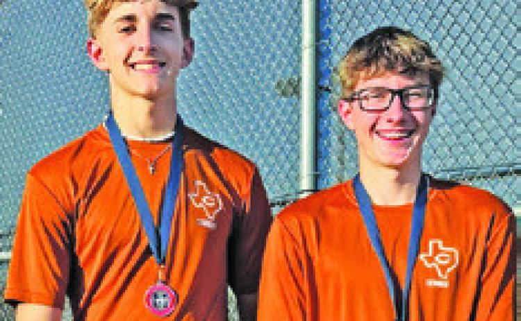 DYLAN CHAPMAN and Cayden Zboril placed second in varsity boys doubles at the Madisonville Varsity Tournament #2 last week.