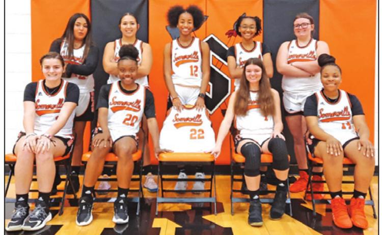 THE 2021-2022 SOMERVILLE LADY YEGUA varsity girls basketball team is, from left, back, Viviana Munoz, Bryanna Surovik, Ra’Maya Carter, Destiny Vela, Aubrey Kovasovic, front, Halle Stevens, Camia Martin, Emma Kovasovic and Bri’ona-Nicole Hudson.