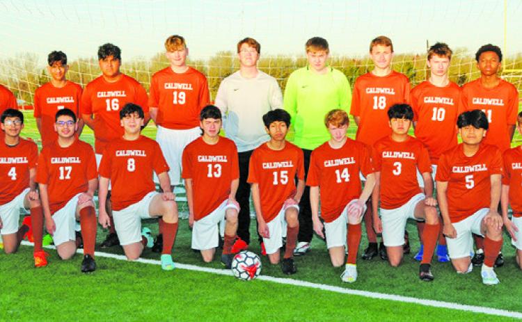 THE 2023 CALDWELL HIGH SCHOOL HORNET junior varsity soccer team is, from left, front, Eduardo Calderon, Cristian Lopez, Alijah Gonzales, Brandon Chavez, Jesus Avalos-Lopez, Jimmy McCarthy, Diego Leyva, Yovanni Johnson, Caleb Rackel, back, Elizer Hernandez, Het Patel, Yahel Rivera-Deleon, Tyler Boyd, Reese Simpson, R.J. King, Blake Taylor, Michael Canady and Chris Marshall. -- Photo courtesy of Dianne Pursch Photography