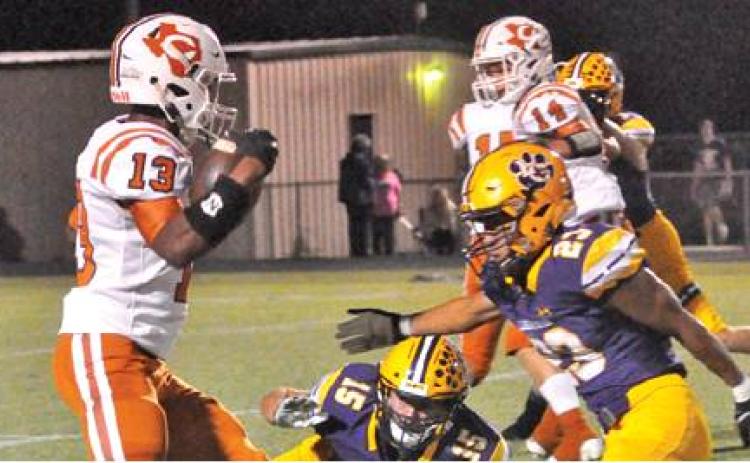 JUNIOR MATHIS OF Caldwell carries the ball last Friday against La Grange in La Grange. Caldwell lost 25-15 and fell to 2-5 for the season. The Hornets face Bellville this Friday. -- Tribune photo by Roy Sanders