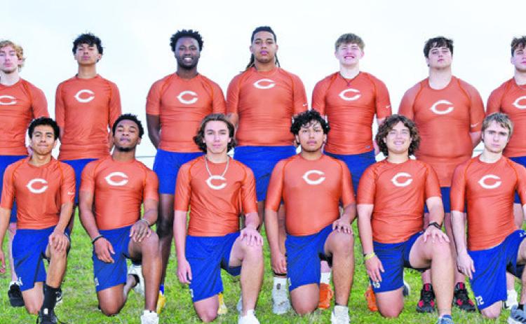 THE 2023 CALDWELL HIGH SCHOOL HORNET VARSITY track team is, from left, back, Jacob Beck, Tobias Jeffery, Tavarian Grimes, Delvin Morris, Corbin Stewart, Josh Mowbray, Jamin White, front, Anthony Rueda, Cadarius Williams, Jacob Murphy, Moises Hernandez Mendoza, Kiefer Ellis and Dylan Errington. -- Photo courtesy of Dianne Pursch Photography