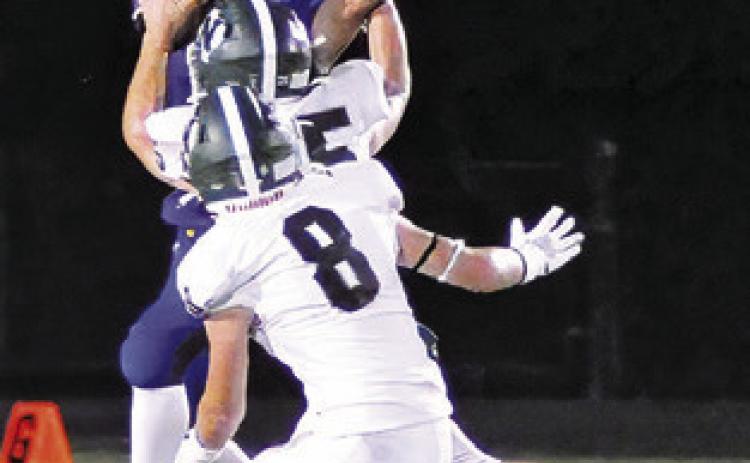 SNOOK’S TRISTAN Yen reaches for this pass against Normangee. The Bluejays lost 20-12. Tribune photo by Denise Squier